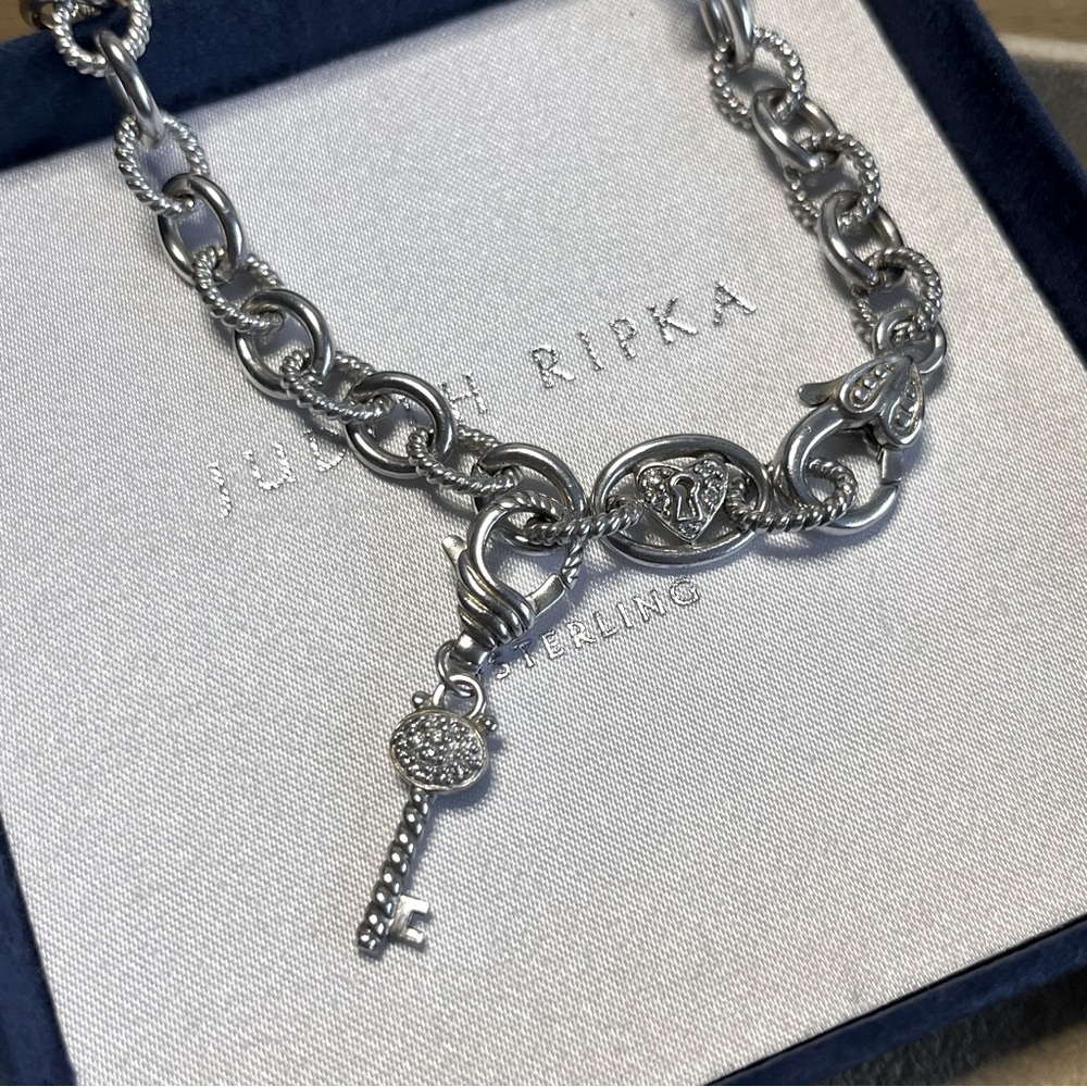 Vintage Judith Ripka Sterling 925 Lock & Key Chain Necklace